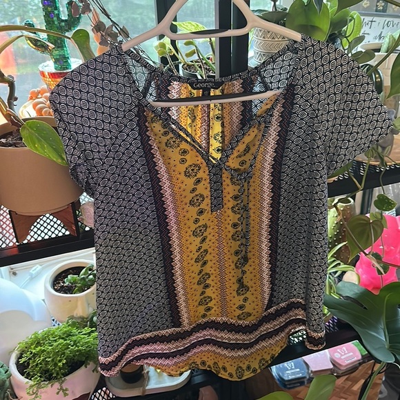 GEORGE | Boho Tie Top Short Sleeve - Picture 1 of 8